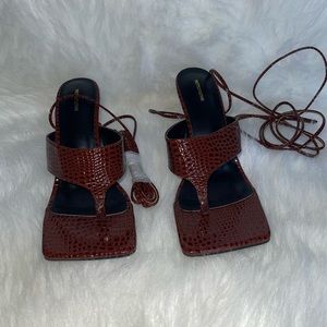 Pretty little thing brown thong heel